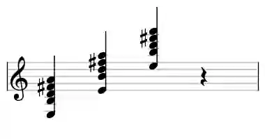 Sheet music of E 11 in three octaves